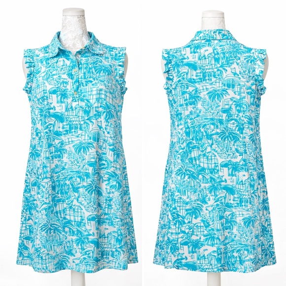 Lilly Pulitzer Silvia Dress – Size M – Turquoise Coastal Toile with side pockets - Picture 2 of 6